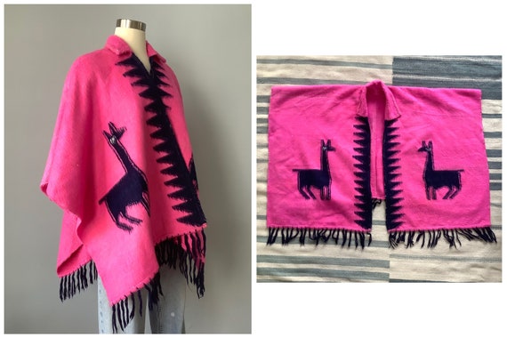 1980s Vintage Pink Alpaca Poncho