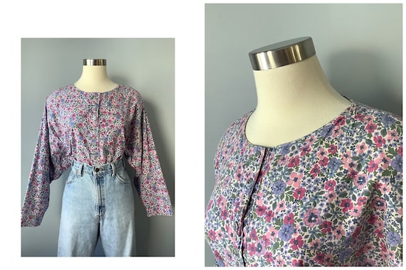 1990s Vintage Floral Cotton Blouse