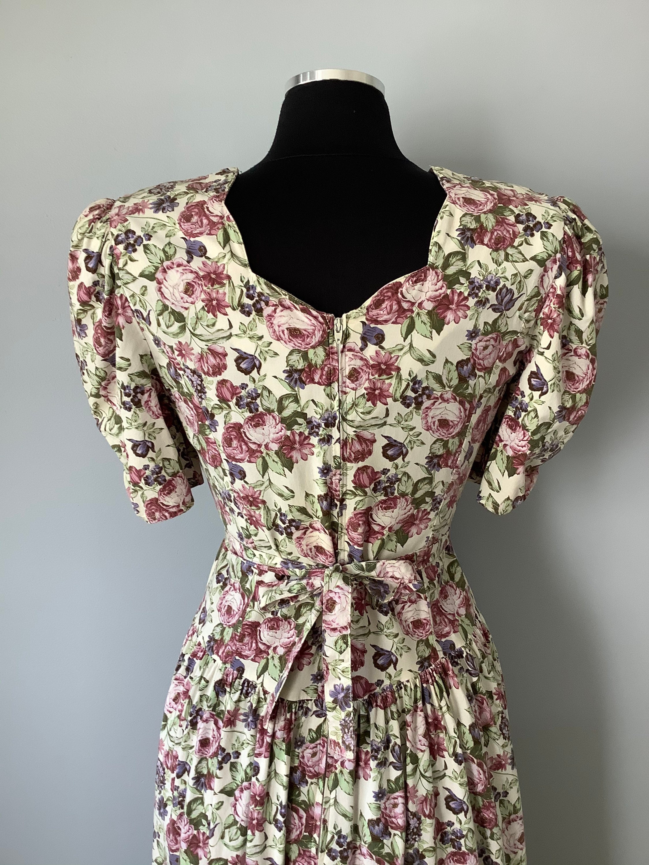 1980s Vintage Sweet Rose Print Dress Small Medium | Etsy