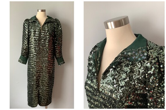 1960s Vintage Green Sequin Party Dress