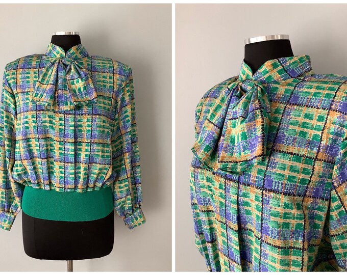 1980s Vintage Castleberry Plaid Silky Pussy Bow Blouse Woth - Etsy
