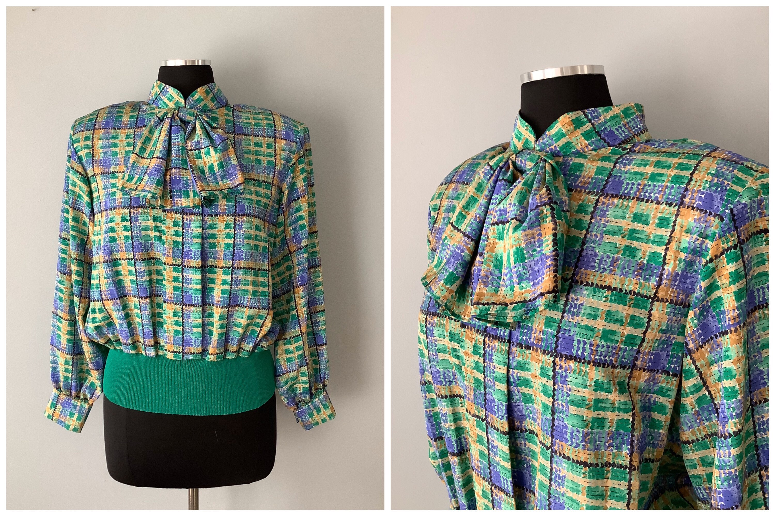 1980s Vintage Castleberry Plaid Silky Pussy Bow Blouse woth | Etsy
