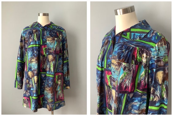 1960s Vintage Novelty Print Cotton Tunic
