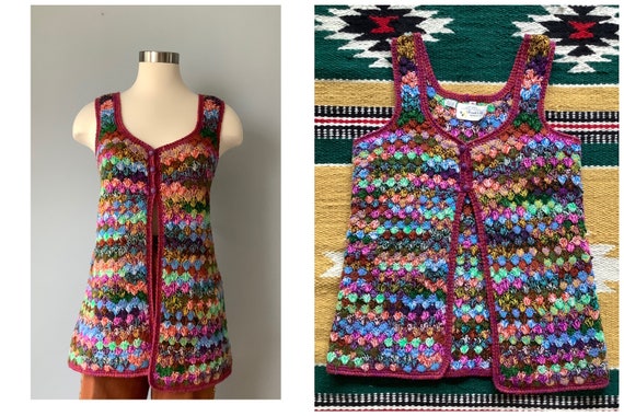 1970s Vintage Multicolor Crochet Sweater Vest