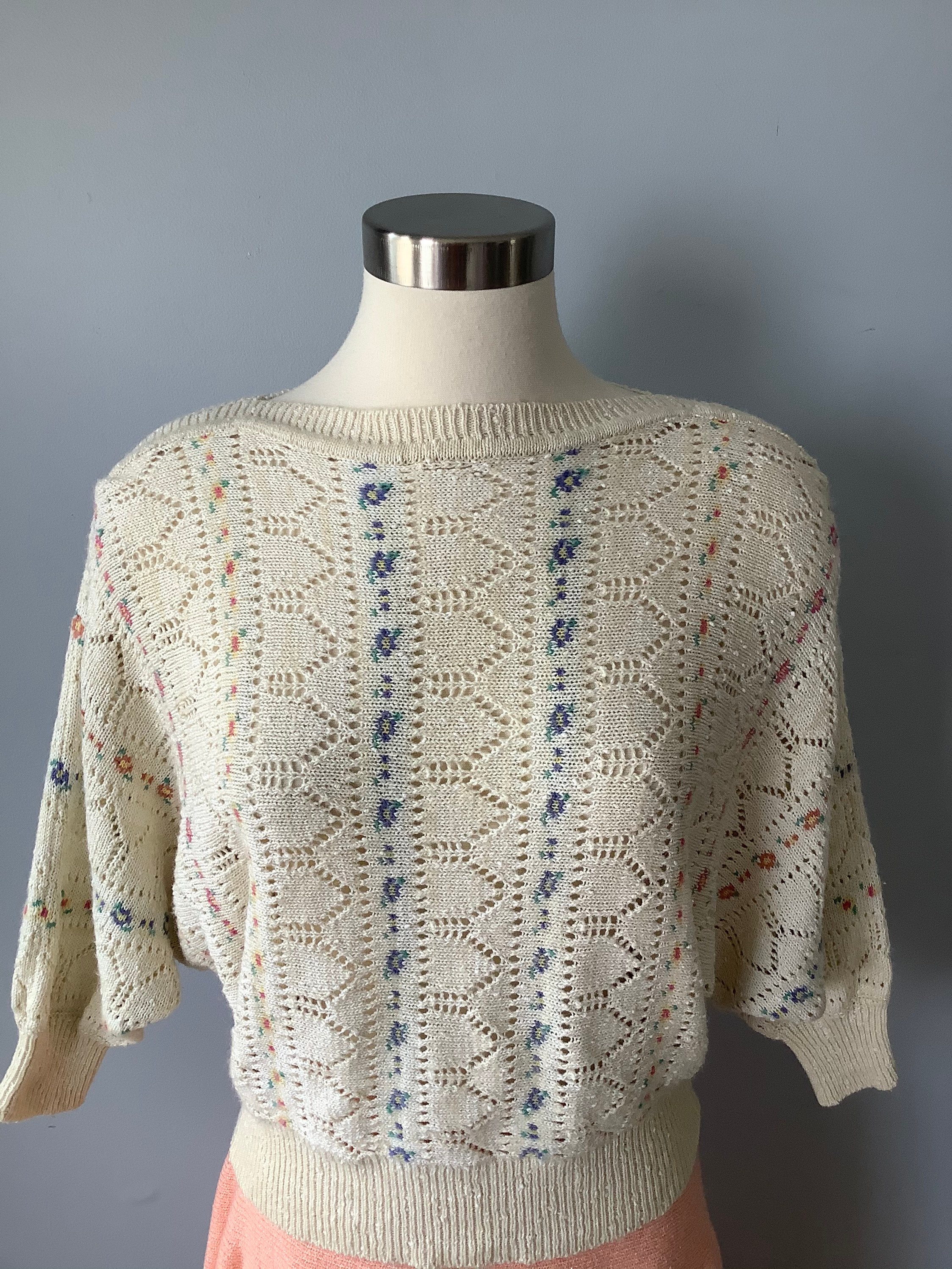 1980er Jahre Vintage antike weiße Floral Dolman Ärmel Pullover | Etsy