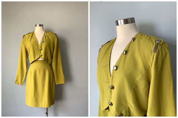 1980s Vintage Chartreuse Rayon Suit