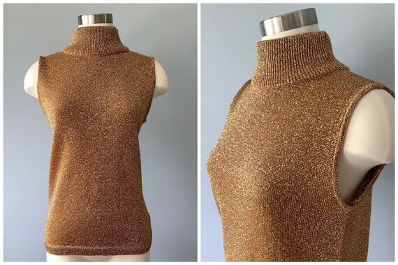 1980s Vintage Metallic Bronze Sleeveless Turtlenec