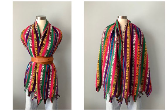 Vintage Hand Woven Rainbow Cotton Guatemalan Shawl