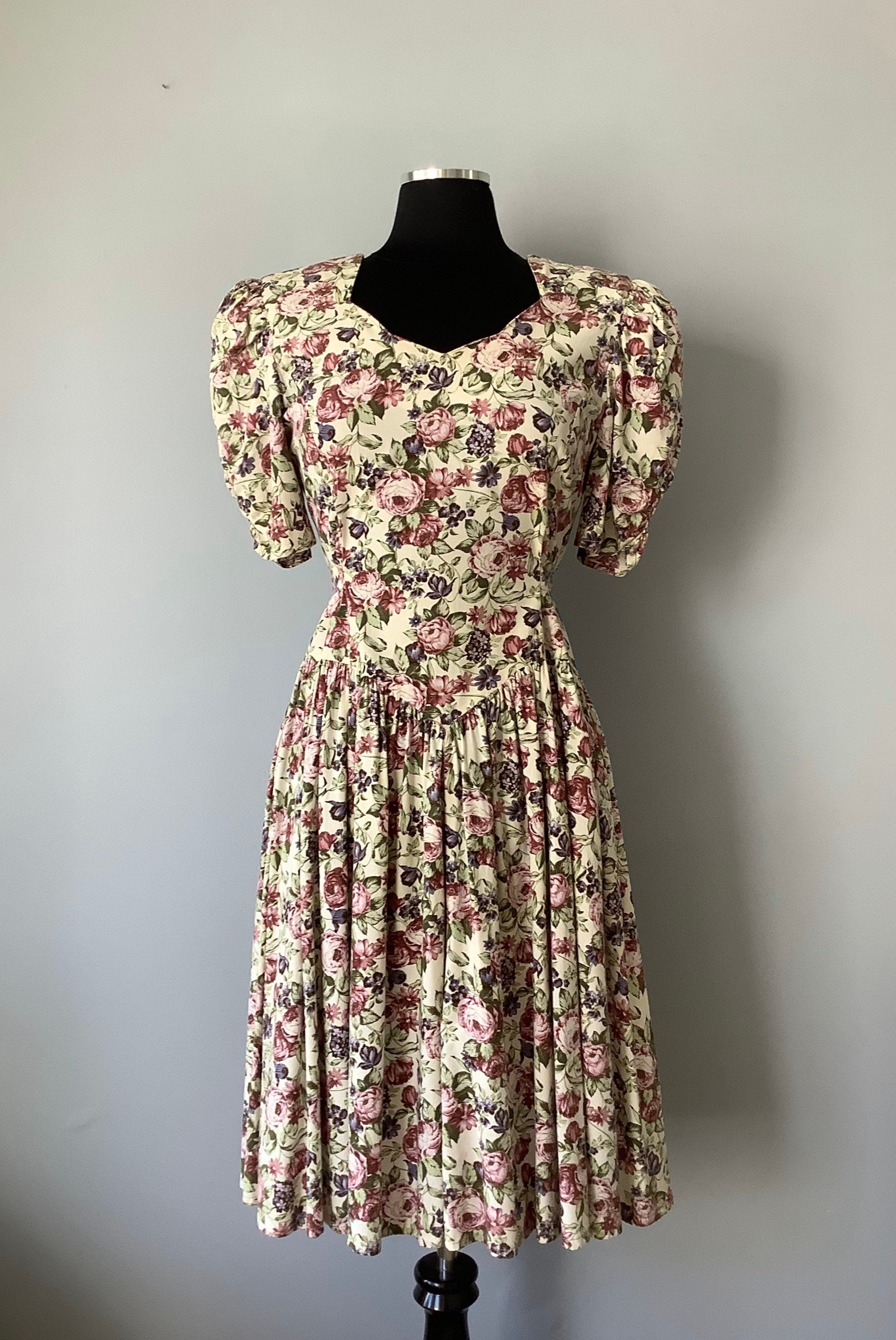 1980s Vintage Sweet Rose Print Dress Small Medium | Etsy