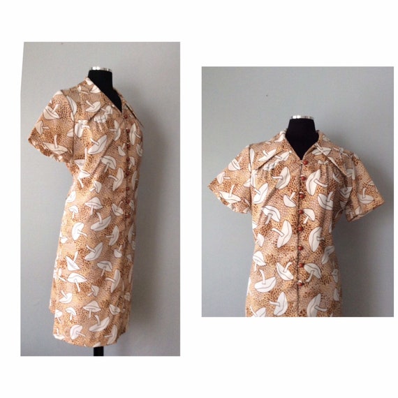 1970s Vintage Magic Mushroom Shirt Dress