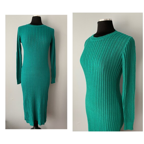 1980s Vintage Kelly Green Sweater Dress