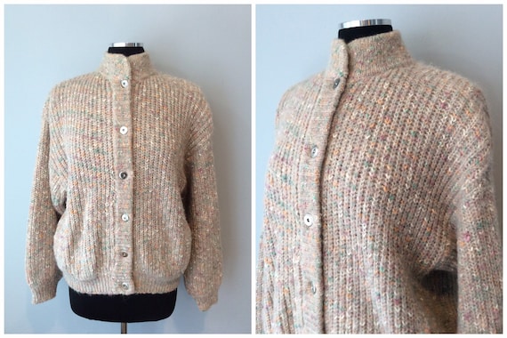 1980s Vintage Lavender Color Fleck Bomber Sweater