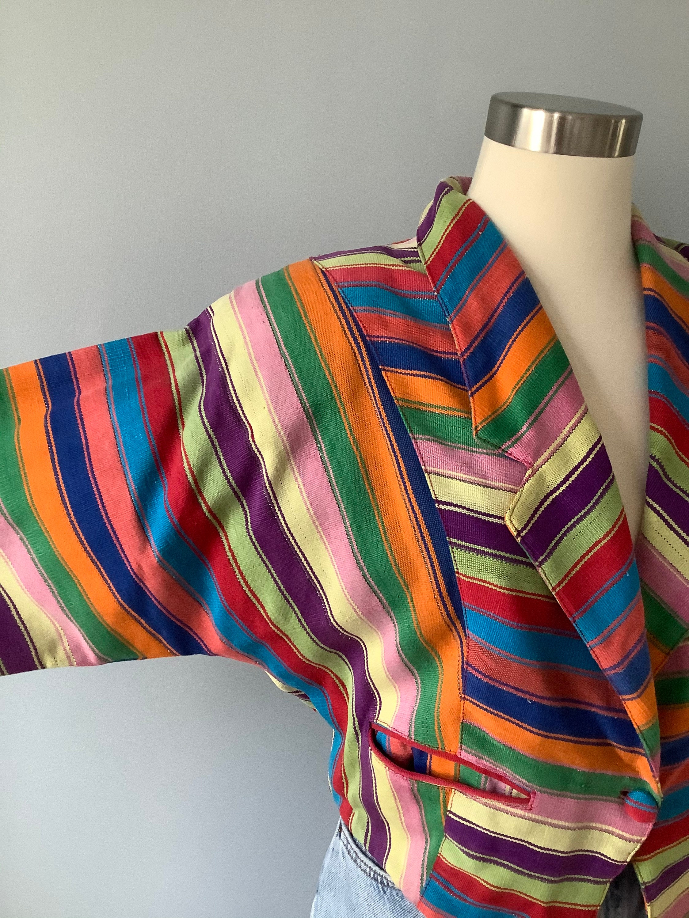 1980s Vintage Hand Woven Rainbow Stripe Dolman Sleeve Cropped | Etsy