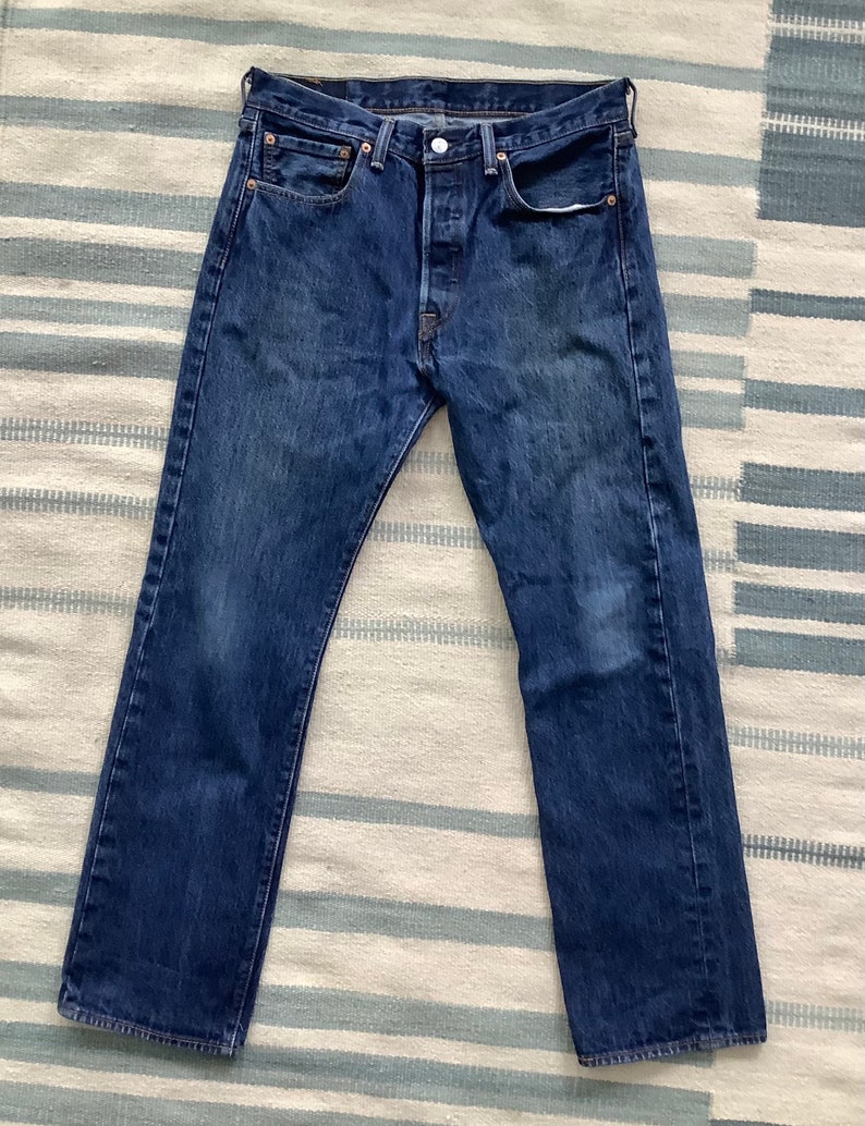 1980s Vintage 32\u201d x 30\u201d Levi\u2019s 501 Red Tab Button Fly Straight Leg Medium Wash Cotton Denim Jeans