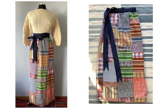1970s Vintage Wool Patchwork Maxi Wrap Skirt