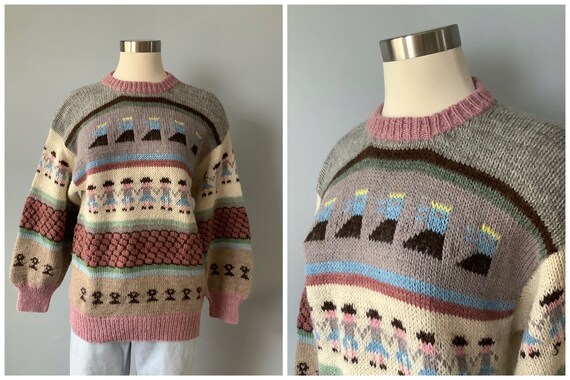 1980s Vintage Wool Alpaca Folk Sweater