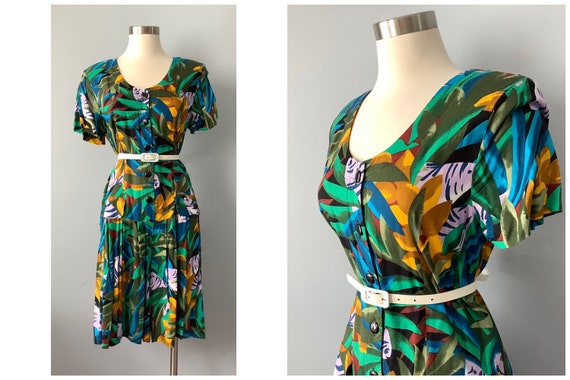 1980s | 1990s Vintage Rayon Floral Dropwaist Rompe