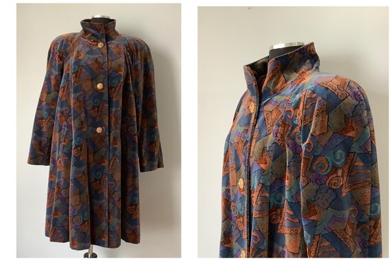 1980s does 1940s Vintage Printed Velvet Swing Coat