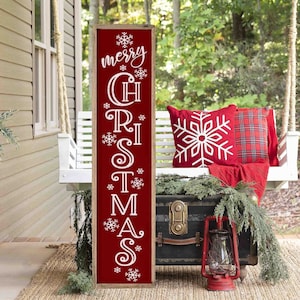 Merry Christmas Framed Wood Porch Sign | Christmas Porch Signs | Christmas Front Porch Sign | Merry Christmas Signs | Christmas Porch Leaner