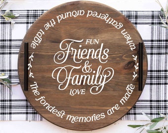 Fun Friends & Family Love Serving Tray | Wood Serving Tray with Handles | Wooden Table Tray | Family Quote Table Decor | Wood Kitchen Decor