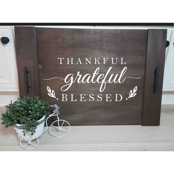 Thankful Grateful & Blessed Wood Stove Top Cover For Glass | Wood Noodle Board |  Glass Top Stove Cover | Wooden Stove Cover |