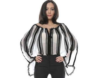 FREE SHIPPING White Silk Romanian Blouse Hora