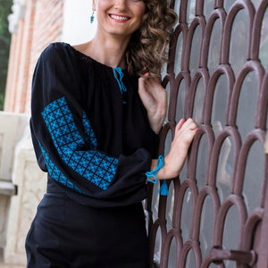 FREE SHIPPING Traditional Black Romanian Blouse with Embroidery image 3