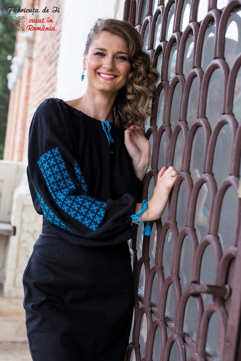 FREE SHIPPING Traditional Black Romanian Blouse with Embroidery image 3