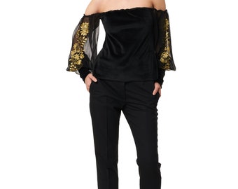 FREE SHIPPING Embroidered silk top Tess