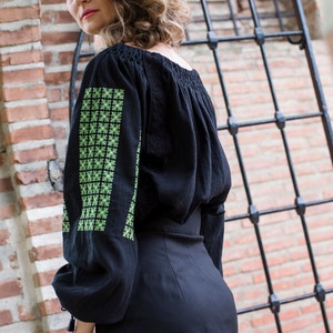 FREE SHIPPING Traditional Black Romanian Blouse with Embroidery image 4