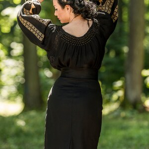 FREE SHIPPING Traditional Black Romanian Blouse with Embroidery image 2