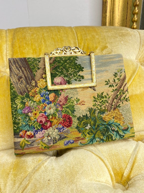 Vintage Needlepoint Tapestry Formal Bag