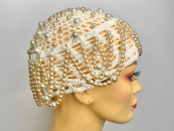 Vintage Pearl Drop Crochet Skull Cap