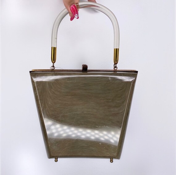 Vintage Lucite Box Bag Olive Green