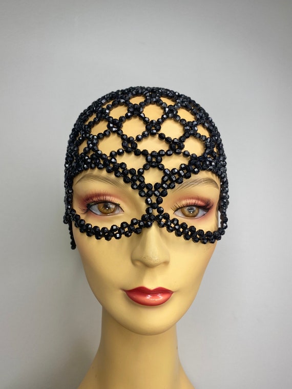Vintage Beaded Skull Cap With Eye holes