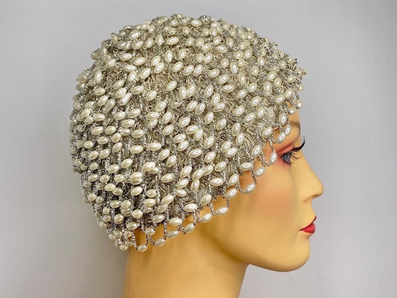 Vintage Pearl Beaded Skull Cap