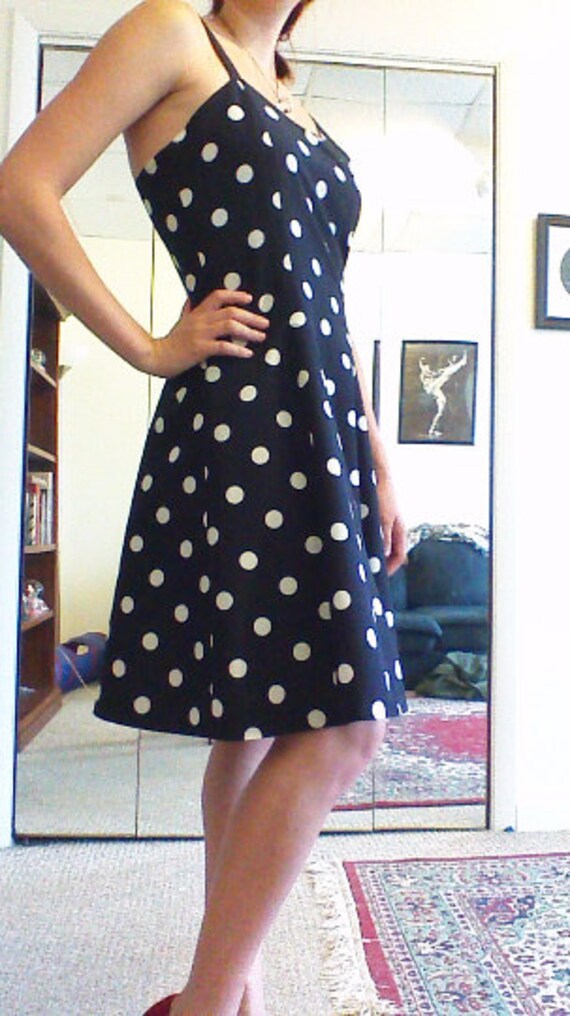 black and white polka dot 50s dress