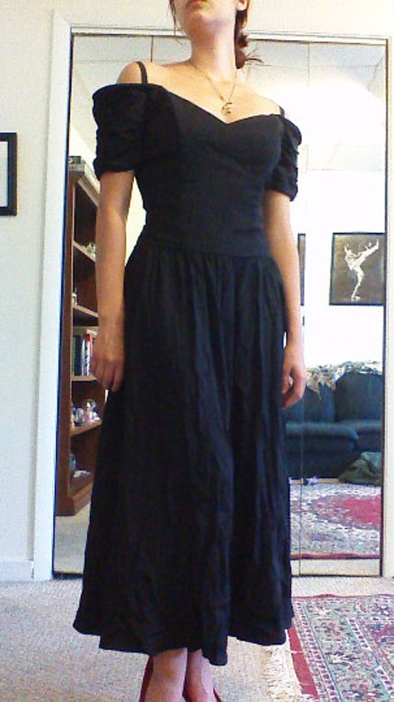 Vintage 80's black off the shoulder evening dress 