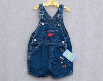 18 months: Vintage Denim Short Overalls by Baby B'Gosh, Baseball Embroidery, Baby Romper, New with Tag, NWT