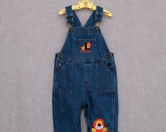 24 months: Vintage Denim Overalls, L is for Lion Embroidery, Pockets, by Small Steps