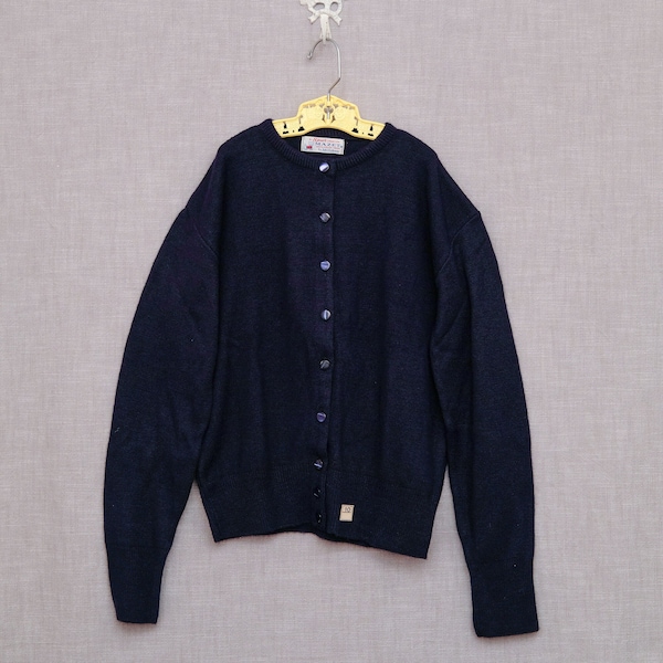 Girl's 10: Vintage Girl's Navy Blue Cardigan Sweater, Classic Style, Mazet by Milliken, New Old Stock