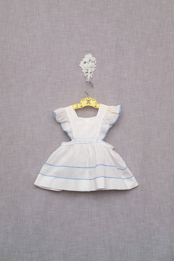 6-12 Months: Vintage Baby Pinafore, White Cotton … - image 1