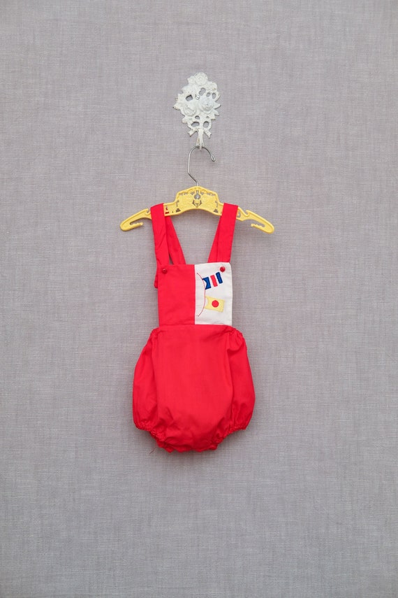 12 months: Vintage Nautical Sunsuit Baby Romper, F