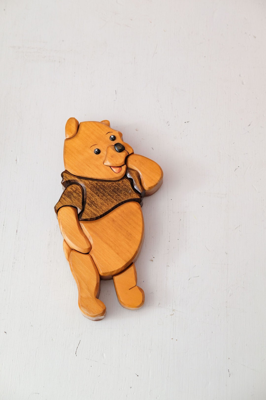 Vintage Hand Carved Winnie the Pooh Wall Art, Wood, Handmade by Bobs