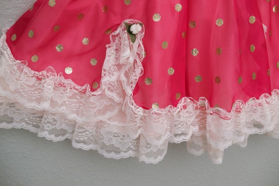 Girls 5: Vintage Pink Polka Dot Party Dress, Meta… - image 6