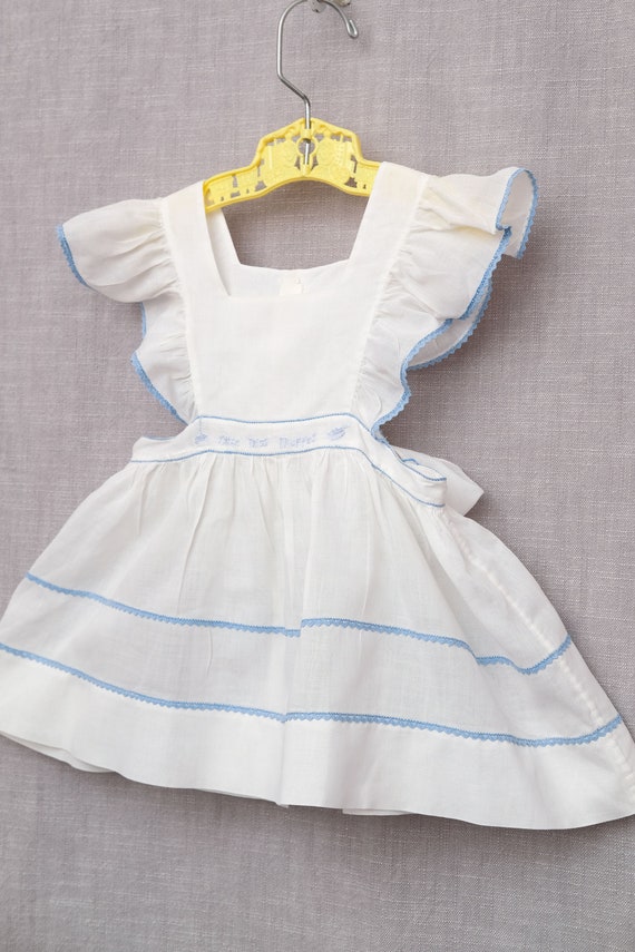 6-12 Months: Vintage Baby Pinafore, White Cotton … - image 3