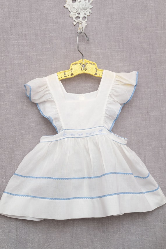 6-12 Months: Vintage Baby Pinafore, White Cotton … - image 4