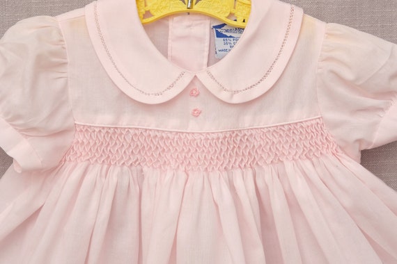 6 months: Vintage Pink Smocked Baby Dress with Fl… - image 3