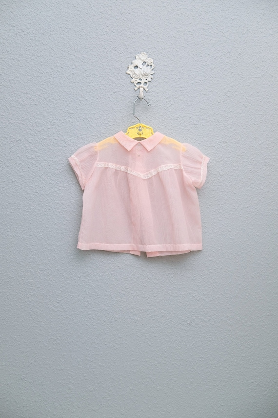 24 months: Pink Nylon Plisse Textured Baby Shirt, 