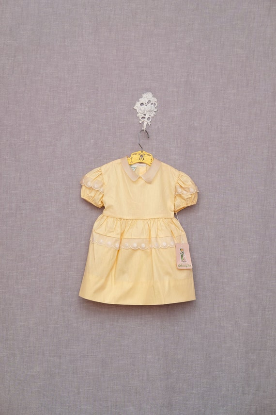 2T: Vintage Yellow Cotton Dress, Embroidered Lace 